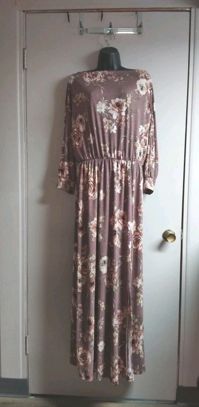 Whimsical Burgundy Floral Maxi Dress Size XL Plus Boho